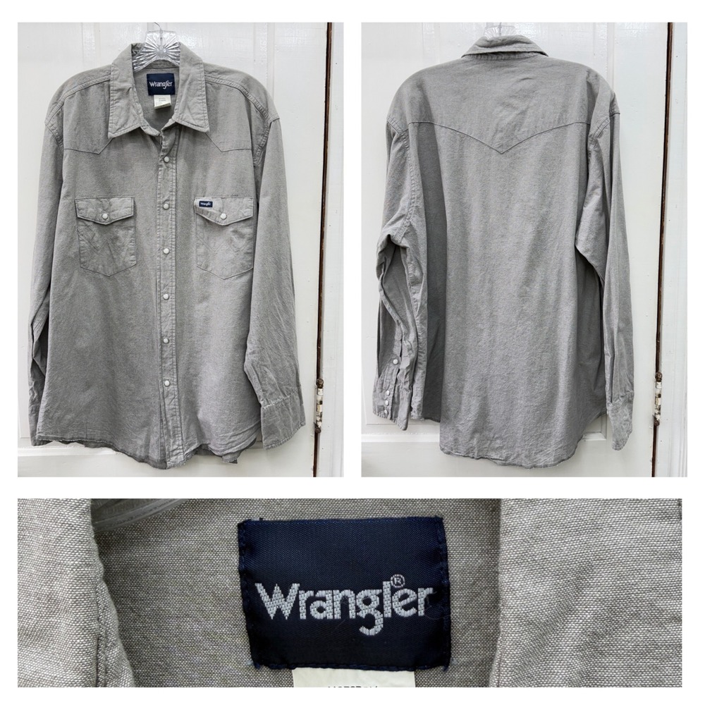 Wrangler Mens XL Western Pearl Snap Button Down Long Sleeve Shirt Gray MS727GY